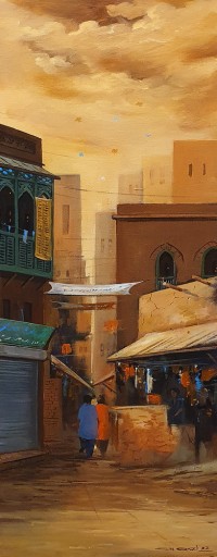 G. N. Qazi, 12 x 36 inch, Acrylic on Canvas, Cityscape Painting, AC-GNQ-078